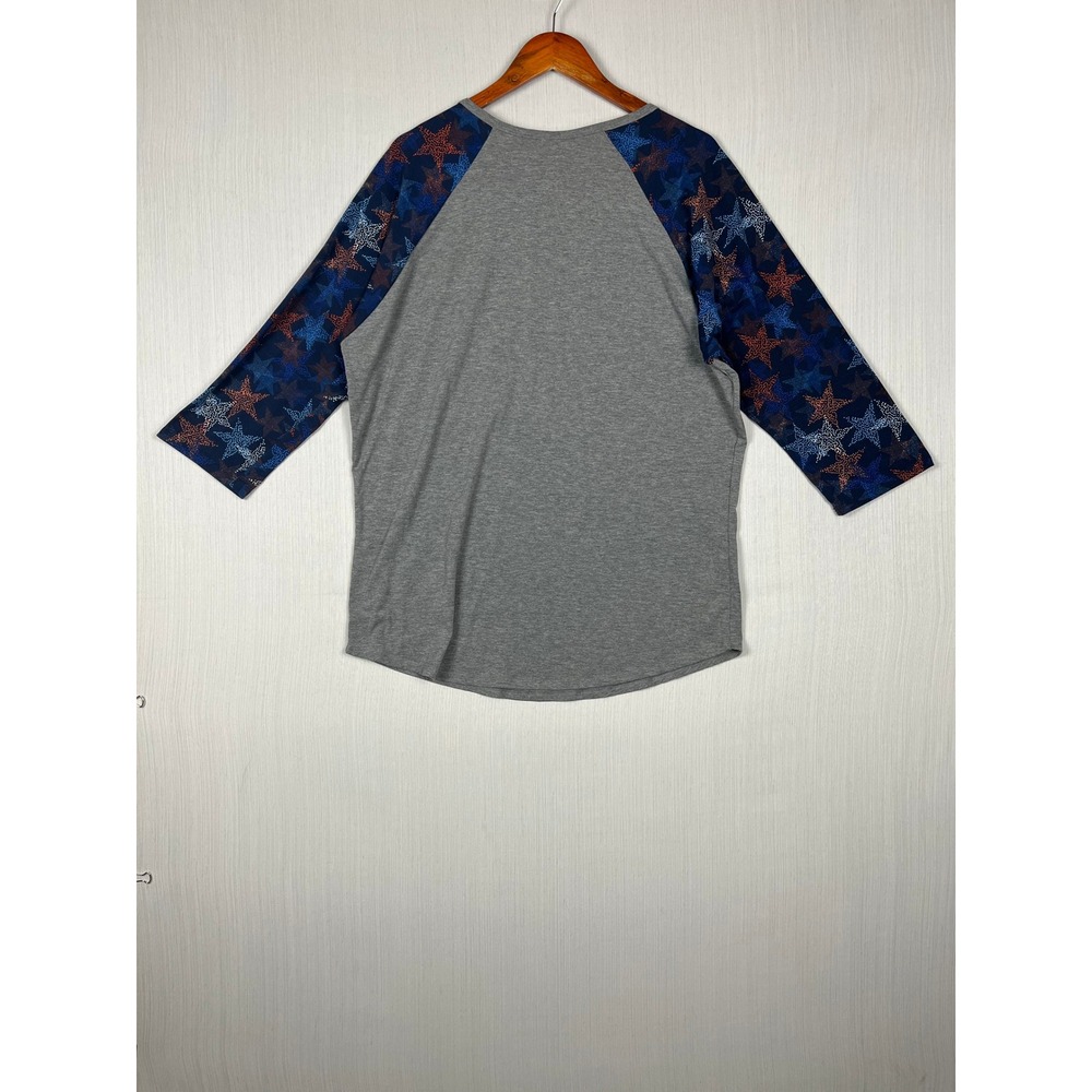 LuLaRoe Randy Raglan T-Shirt Women 2XL Gray Baseball Tee Stars Americana Casual - Picture 3 of 7